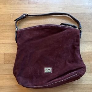 Vintage 90s Dooney & Bourke Burgundy Suede Shoulder Bag Large Zip Tote